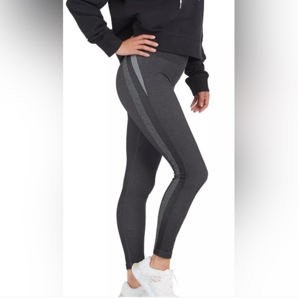SPANX Seamless Track Stripe Leggings Graphite Dust NWT